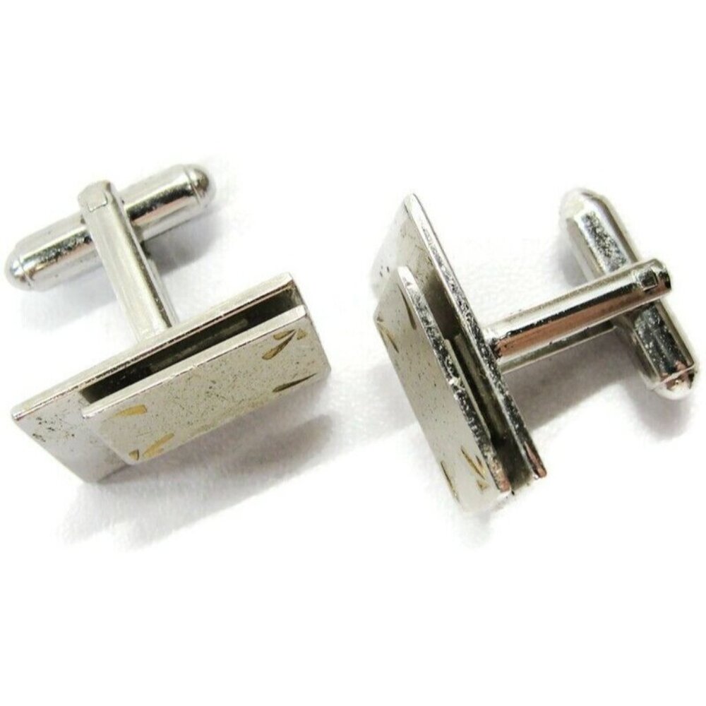 Rectangular Cufflinks Polished Brushed Silver Ton… - image 3
